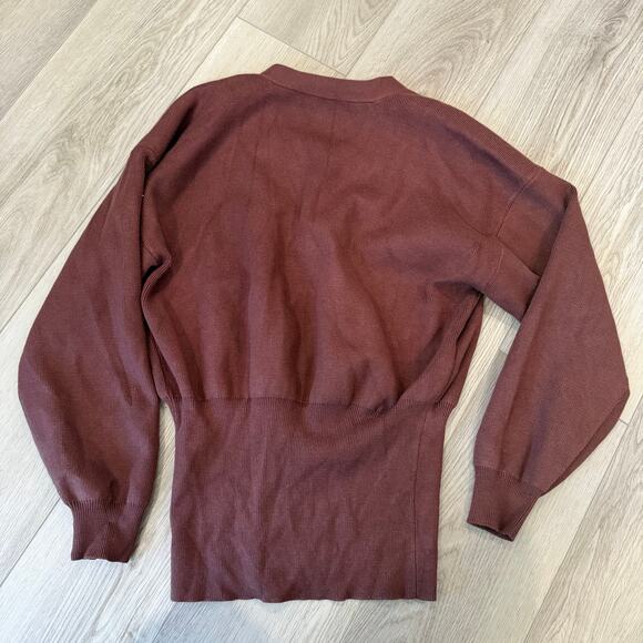 Commense Chocolate Brown Gold Button Stretch Elegant Cardigan Medium - Picture 4 of 8